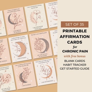 35 Cartes d’affirmation imprimables sur la douleur chronique, Cartes de pleine conscience Spoonie, Calming Neutral Boho Floral, Téléchargement numérique