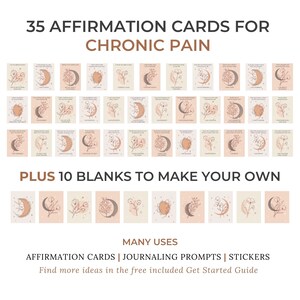 35 Chronic Pain Printable Affirmation Cards, Spoonie Mindfulness Cards, Calming Neutral Boho Floral, Digital Download image 3