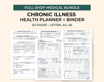Health Trackers for Chronic Illness, Medical Binder, Symptom Tracker Journal, Printable and Digital Medical Planner, Chronic Pain Journal