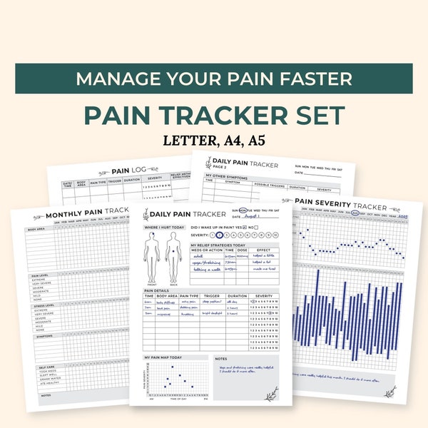 Chronic Pain Tracker Printable, Headache Diary, Spoonie Medical Information Binder, Chronic Illness Printable, Health Planner