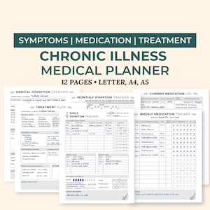 Chronic Illness Medical Planner including symptom tracker, medication tracker and treatment plan for spoonies