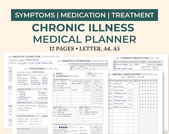 Chronic Illness Health Care Planner, Medical Information Binder, Medical Binder Printable, Medical Log, Symptom Tracker, Medication Tracker