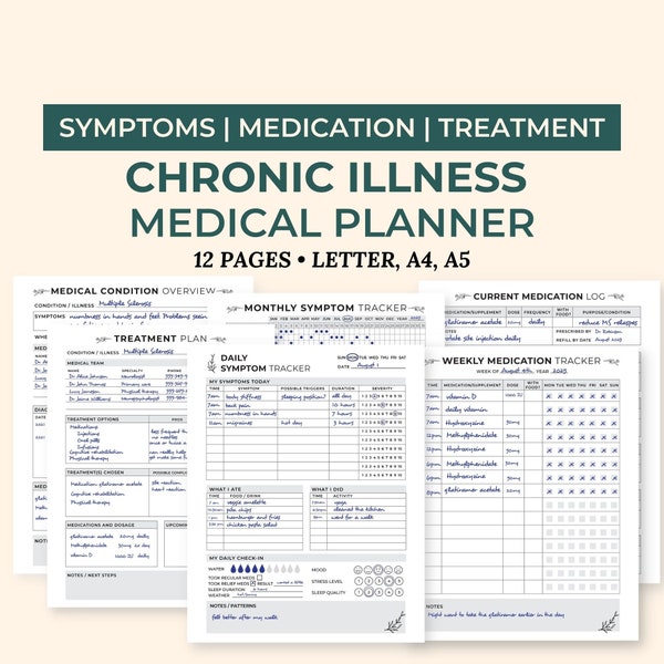 Chronic Illness Health Care Planner, Medical Information Binder, Medical Binder Printable, Medical Log, Symptom Tracker, Medication Tracker