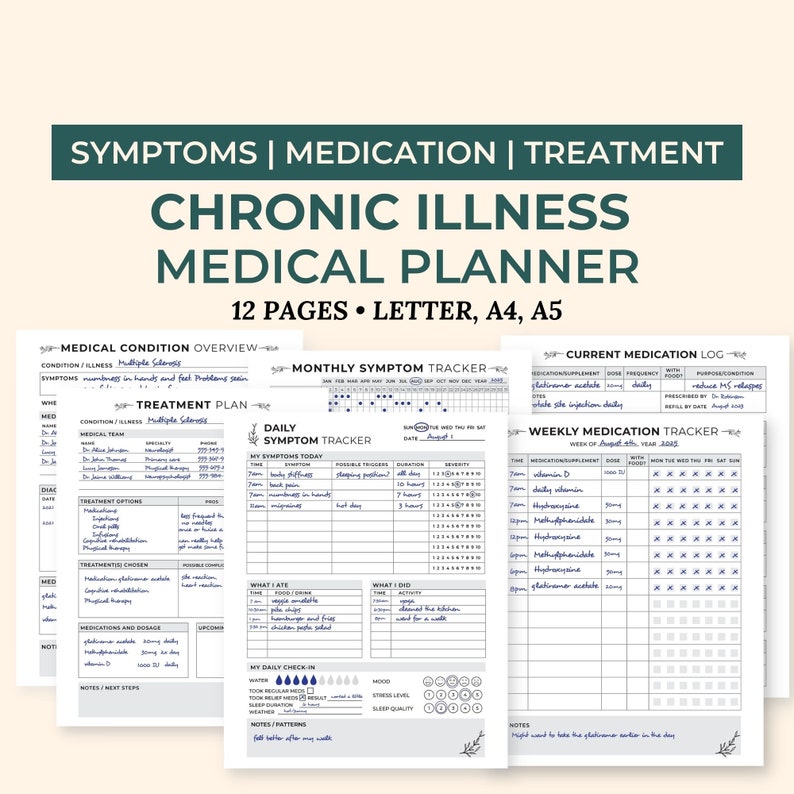 Chronic Illness Medical Planner including symptom tracker, medication tracker and treatment plan for spoonies