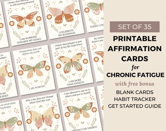 35 Chronic Fatigue Affirmation Cards Printable, Spoonie Mindfulness, Cards for Chronic Illness, Scandinavian Butterfly, Instant Download