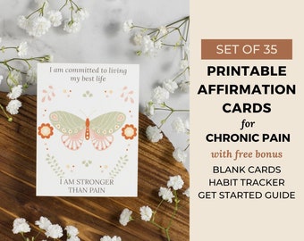 35 Chronic Pain Printable Affirmation Cards, Spoonie Mindfulness Cards, Scandinavian Butterfly, Digital Download