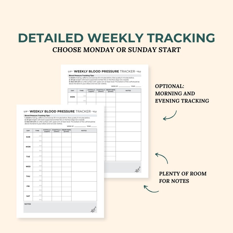 Blood Pressure Log, Blood Pressure Chart, BP Tracker, Digital Hypertension Tracking, Printable Heart Rate, Medical Binder Caregiver Log image 6