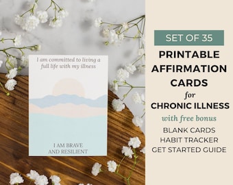 35 Spoonie Affirmation Cards Printable, Chronic Illness Mindfulness Cards, Boho Abstract Landscape, Digital Download