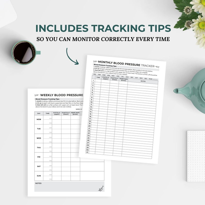 Blood Pressure Log, Blood Pressure Chart, BP Tracker, Digital Hypertension Tracking, Printable Heart Rate, Medical Binder Caregiver Log image 2