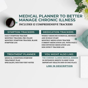 Chronic Illness Health Care Planner, Medical Information Binder, Medical Binder Printable, Medical Log, Symptom Tracker, Medication Tracker image 2