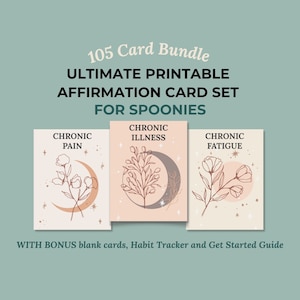 Spoonie Printable Affirmation Cards Bundle, Kit de soins personnels pour les maladies chroniques, la fatigue et la douleur, Neutre Boho Botanical, Téléchargement numérique