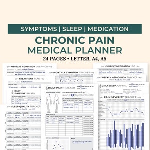 Chronische pijn tracker, chronische ziekte medische planner afdrukbaar, digitale medische binder sjabloon, slaapsymptoom tracker, medicatie tracker