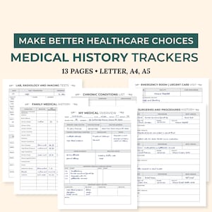 Medical History Trackers for Chronic Illness, Medical Binder, Spoonie Medical Planner, Printable Caregiver Log, Family Healthcare History