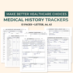 Medical History Trackers for Chronic Illness, Medical Binder, Spoonie Medical Planner, Printable Caregiver Log, Family Healthcare History