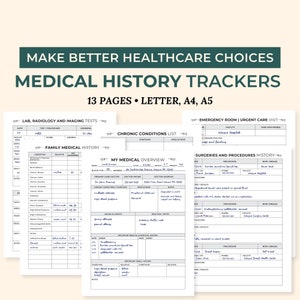 Medical History Trackers for Chronic Illness, Medical Binder, Spoonie Medical Planner, Printable Caregiver Log, Family Healthcare History