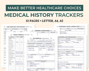 Krankengeschichte-Tracker für chronische Krankheiten, medizinischer Ordner, Spoonie-Medizinplaner, druckbares Pflegetagebuch, Familien-Gesundheitsgeschichte