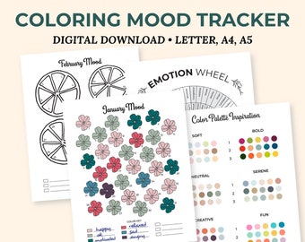 Monthly Mood Tracker Printable, Self Care Planner Adult Coloring Pages, Wellness Journal, Digital Mental Health Journal, Floral Fruit