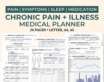 Chronic Pain Tracker and Medical Planner, Pain Diary, Chronic Illness Journal, Sleep Symptom Tracker Printable, Medication Tracker