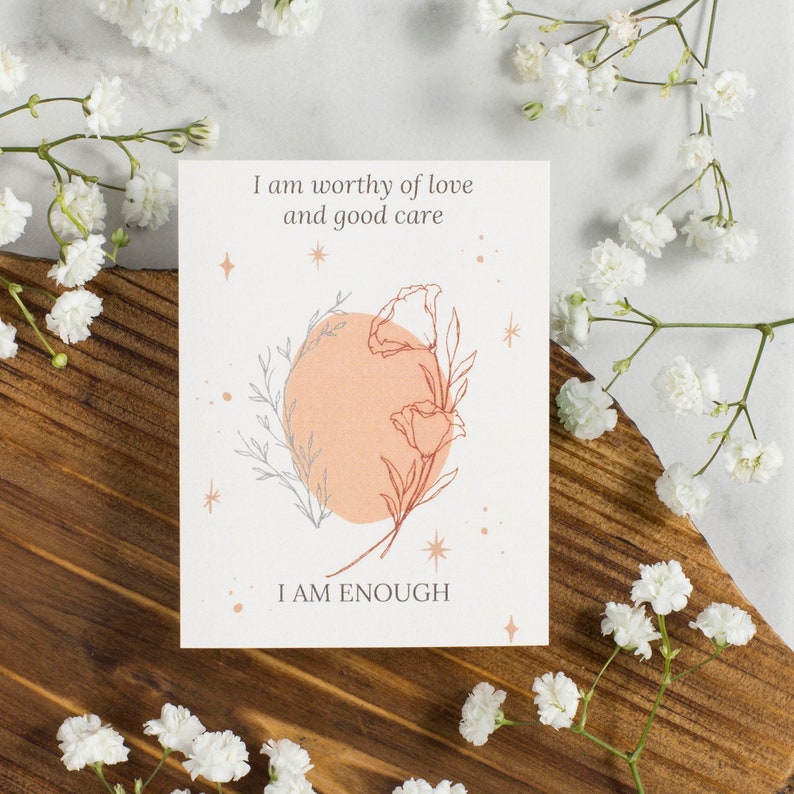 35 Spoonie Affirmation Cards Printable, Chronic Illness Mindfulness Cards, Neutral Boho Floral, Digital Download image 2