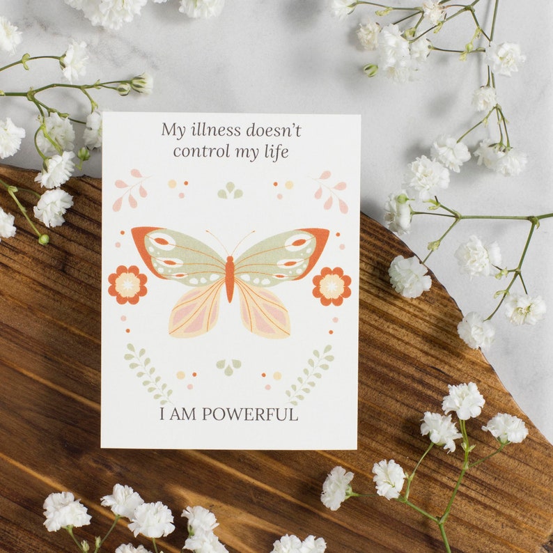Spoonie Printable Affirmation Cards Bundle, Self Care Kit for Chronic Illness, Fatigue and Pain, Scandinavian Butterfly, Digital Download image 2