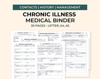 Chronic Illness Medical Binder, Medical Planner, Printable Caregiver Log Health Overview, Family Medical History, Healthcare Expense Tracker