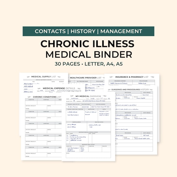 Chronic Illness Medical Binder, Medical Planner, Printable Caregiver Log Health Overview, Family Medical History, Healthcare Expense Tracker