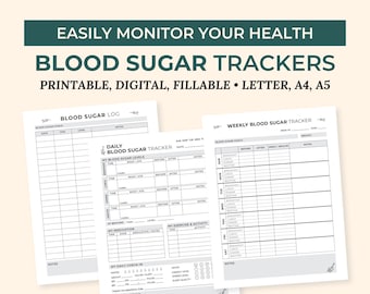 Blood Sugar Log, Diabetes Log Book Planner, Daily Weekly Glucose Monitoring, Digital Medical Binder, Caregiver Log, Family Health Printable