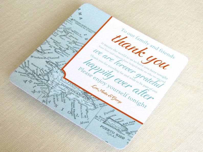 Custom Wording Caribbean Map Wedding Reception Thank You Card Custom Colors Jamaica Bahamas Cruise Destination Travel