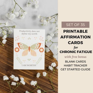 35 Cartes d’affirmation de fatigue chronique imprimables, Spoonie Mindfulness, Cartes pour maladie chronique, Papillon scandinave, Téléchargement instantané