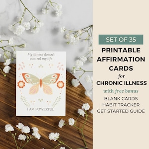35 Spoonie Affirmation Cards Imprimable, Chronic Illness Mindfulness Cards, Scandinavian Butterfly, Téléchargement numérique