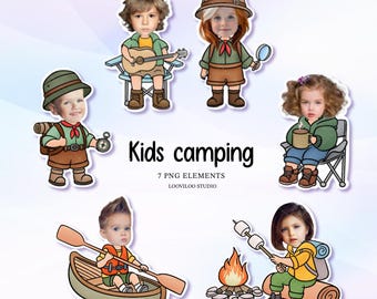 Cute kids camping add own face, Cutout photo