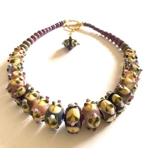 Lampwork glass lavender necklace