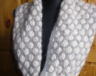Knit Cowl, Scarf ,Neckwarmer,Snood -handknit Warm Grey Babyalpaca Wool Chunky Cowl with wood buttons