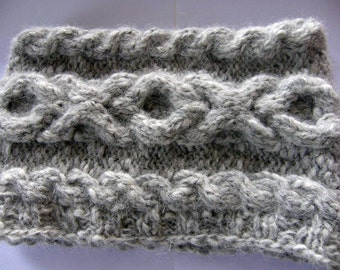 Neckwarmer/XOXO cowl / cable  scarf  - Hand knit chunky gray soft alpaca cowl