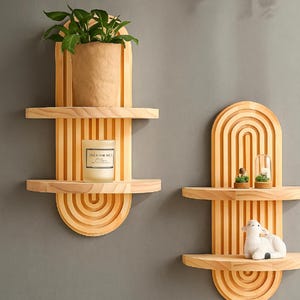 Boho Wooden Wall Shelf: Rainbow Arch - Modern Home Decor