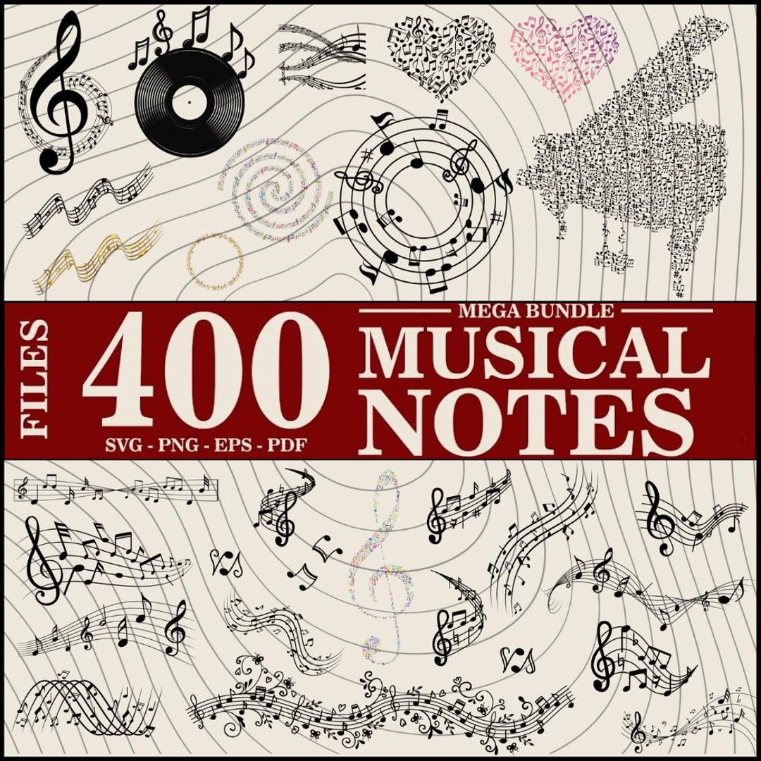 Plugg Music Notes Music Notes Mega Bundle, 400 Files PNG EPS PDF, Treble Clef Clipart ...
