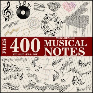 Music Notes Mega Bundle, 400 Files PNG EPS PDF, Treble Clef Clipart, Music Symbols Design Pack