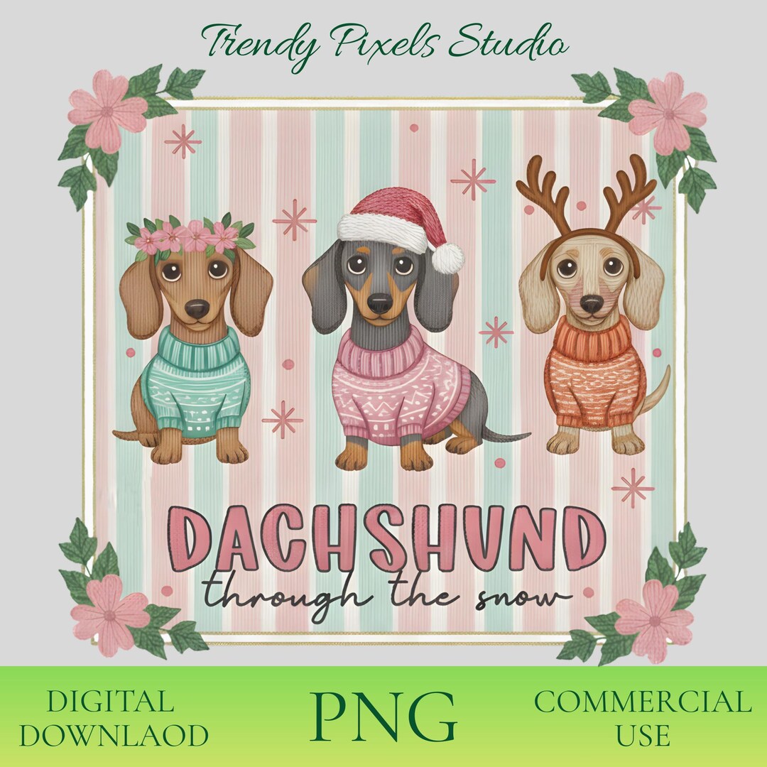 Dachshund Christmas PNG, Trendy PNG Holiday Dog Clipart, Cute Wiener ...