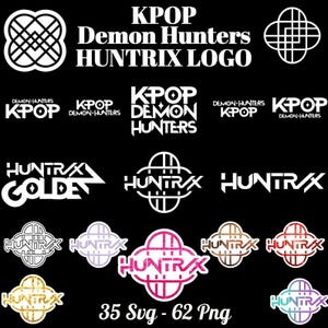 Paquete de logotipos de KPOP Demon Hunters, conjunto de SVG y PNG de Huntrix, imágenes prediseñadas de símbolos de K-pop, diseño de logotipo estético, descarga digital, cricutdesign