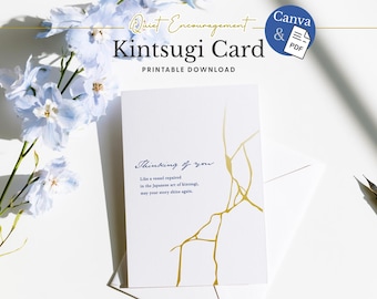 Kintsugi Lines Thinking of You Card, Minimalist Japanese Printable (Canva & PDF A2 A6)