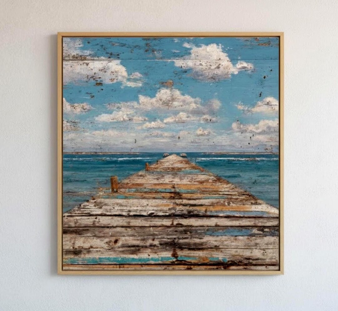 Rustic Ocean Rustic Ocean Pier Wall Art, Coastal Beach Horizon Canvas, Weathered ...