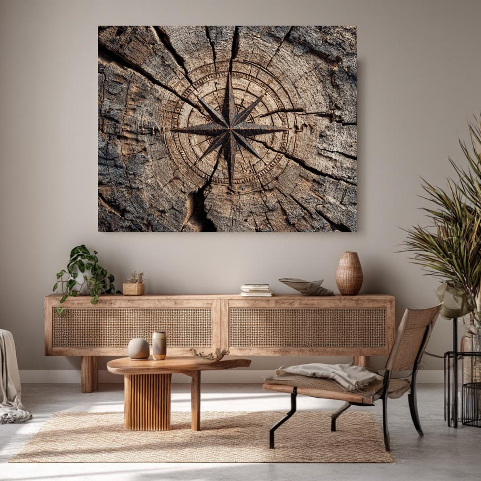 Rustic Compass Rose Wall Art, Nautical Wood Grain Look Canvas, Vintage ...