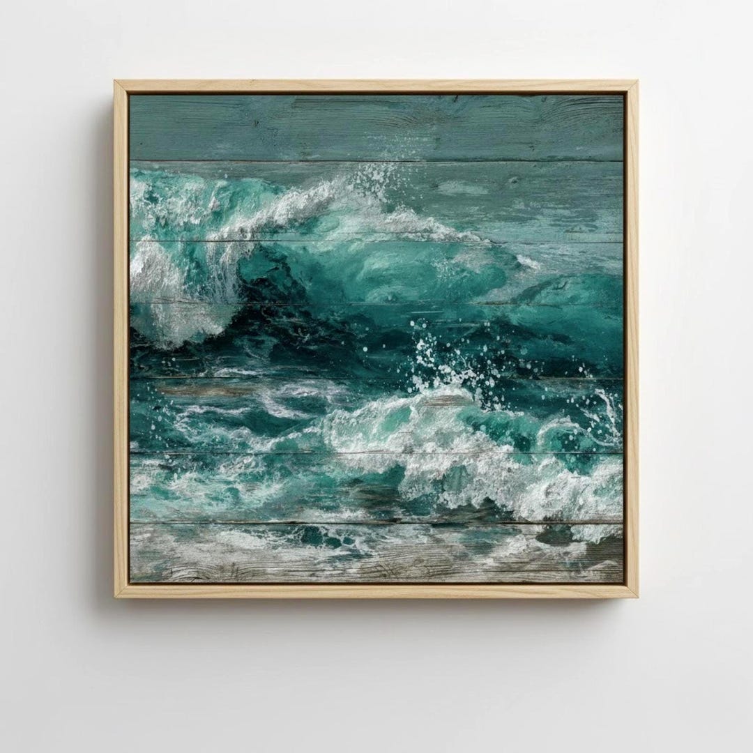 Rustic Ocean Rustic Ocean Wave Wall Art, Coastal Aqua Teal Canvas, Textured Look Sea ...