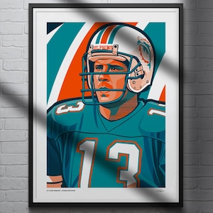 Dan Marino Poster, Miami Dolphins Football Wall Art, Sports Print for Man Cave Office or Fan Gift