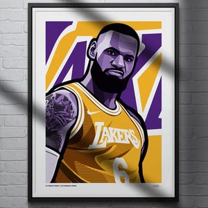 LeBron James Poster, Los Angeles Lakers Basketball Wall Art, Sports Print for Man Cave Office or Fan Gift