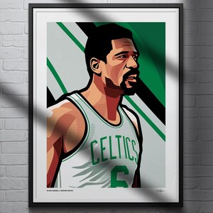 Bill Russell Poster, Boston Celtics Basketball Wall Art, Sports Print for Man Cave Office or Fan Gift