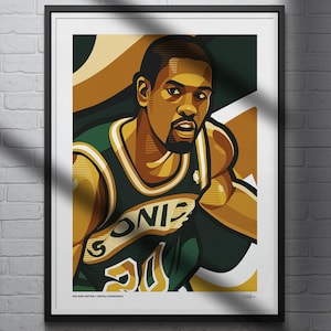 Gary Payton Poster, Seattle Supersonics Basketball Wall Art, Sports Print for Man Cave Office or Fan Gift