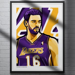 Pau Gasol Poster, Los Angeles Lakers Basketball Wall Art, Sports Print for Man Cave Office or Fan Gift