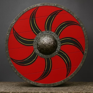 Handmade Wooden Viking Shield: Medieval Wall Decor, 24&#39;&#39;