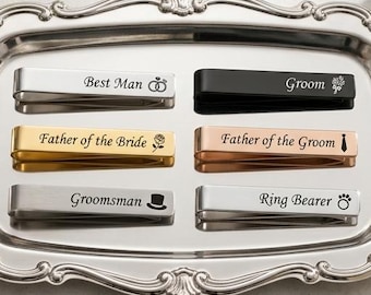 Engraved Tie Clip for Wedding Party, Personalized Tie Bar for Men, Father of the Groom Gift, Groomsmen Gift, Bridal Party Favor